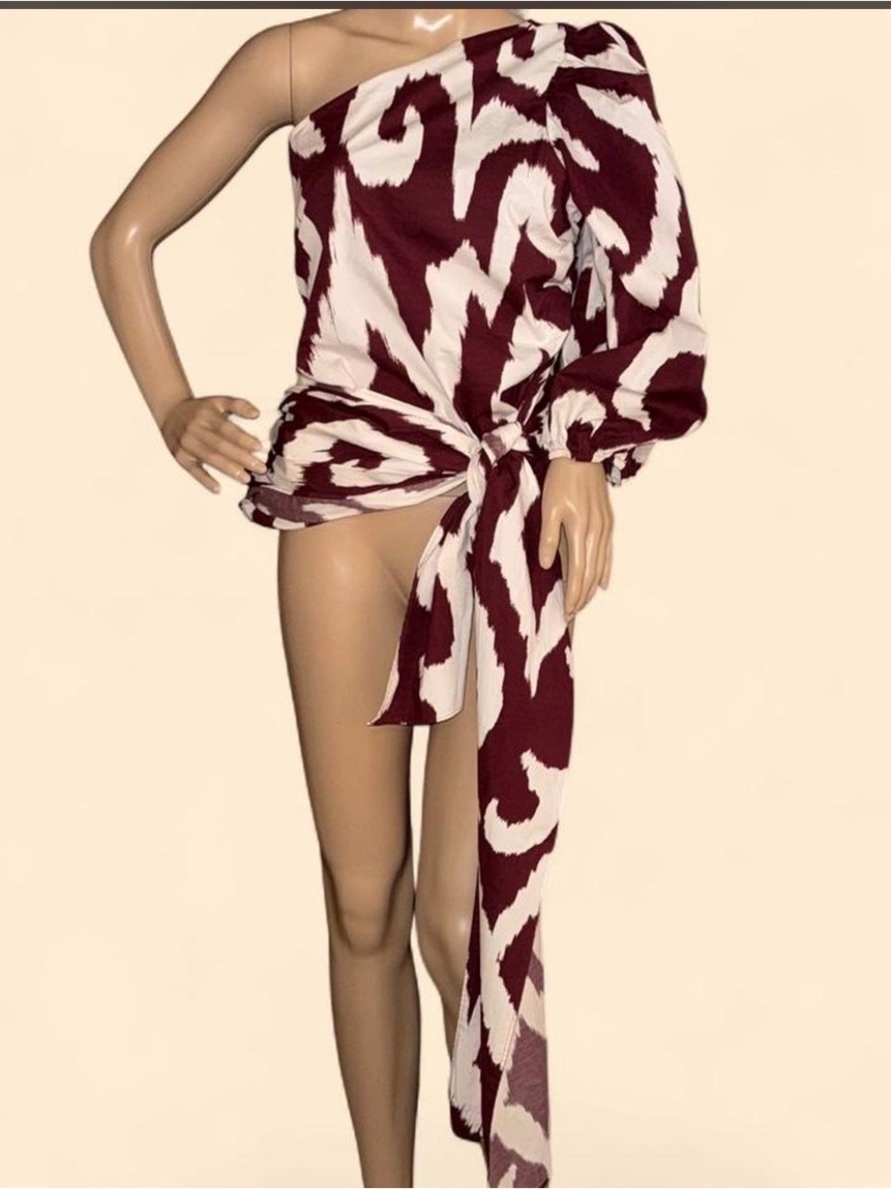 Express One-Shoulder Maroon and White Printed Blouse